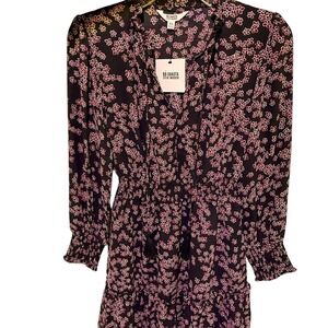 Womens BB Dakota XS V-neck Long Sleeve Black‎ Red Floral Knee Length Dress NWT